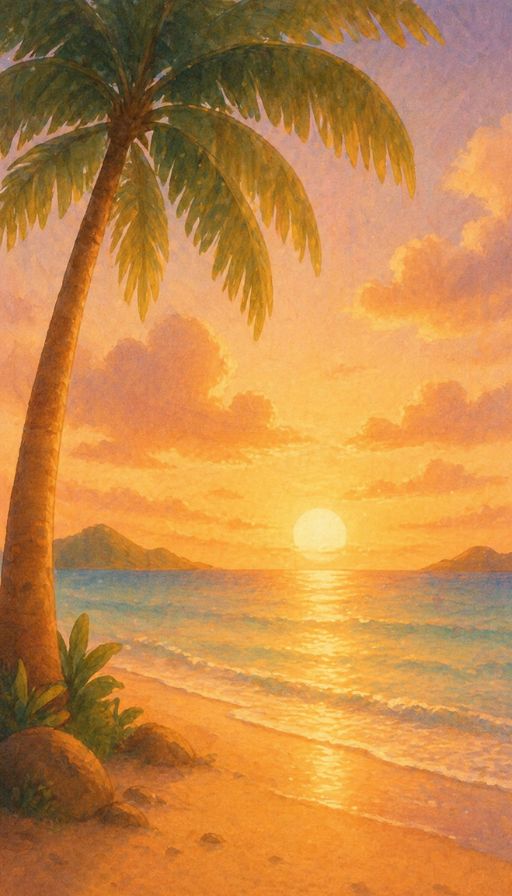 Тропически плаж на залез слънце